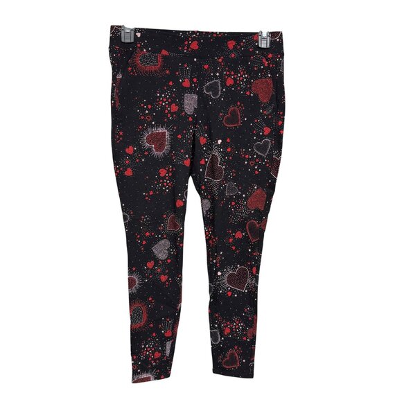 Torrid Black & Red Heart Print Ankle Leggings Stretchy Cotton/Spandex Womens 1 - Picture 1 of 4